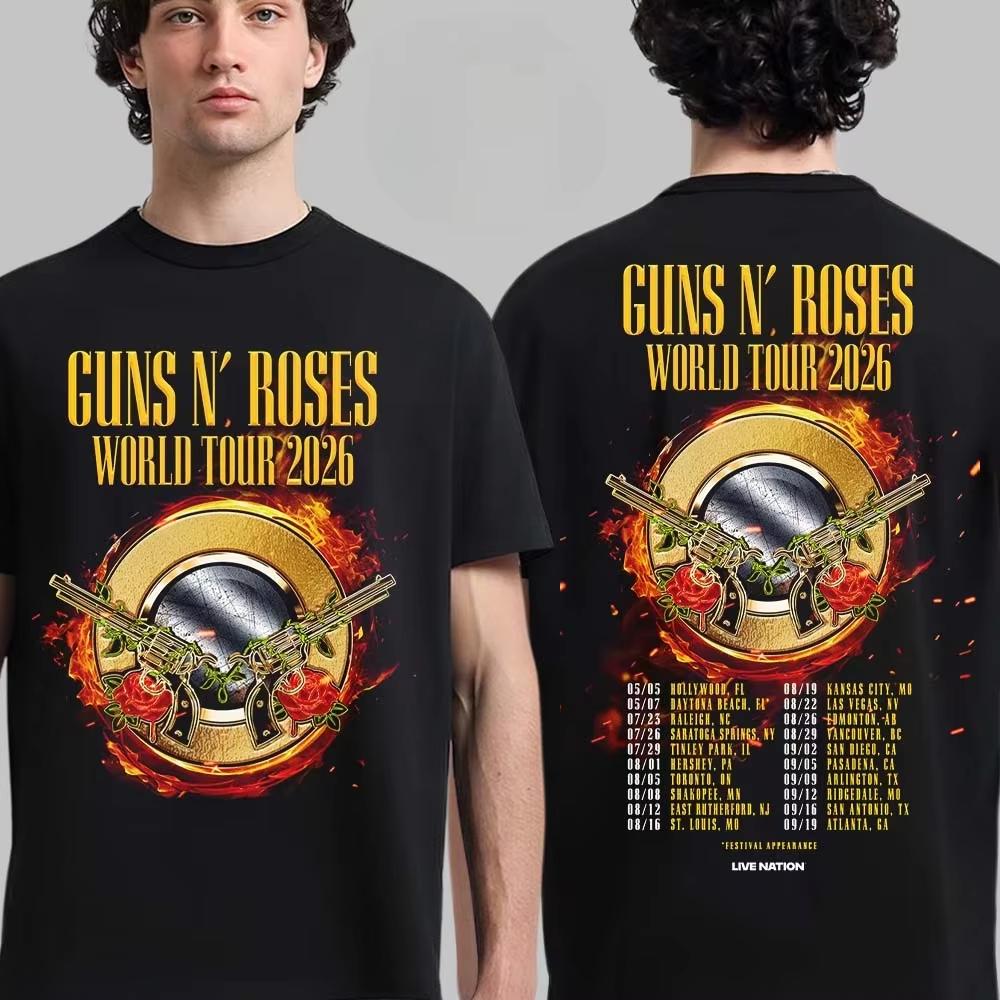 Guns N Roses World Tour 2026 Graphics Cotton Shirt Men Retro Fashion New Summer Hip Hop Unisex Short Sleeve Tshirt Fan Gift