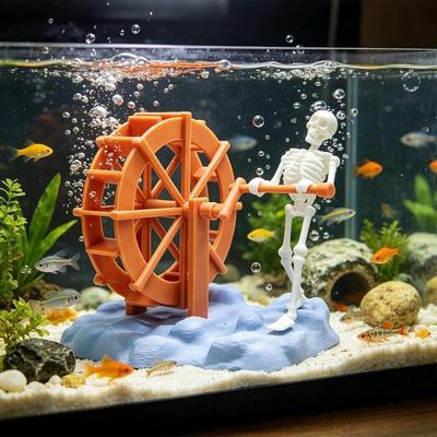 Декор для аквариума Динамичные фигурки скелетов с вращающимся водяным колесом Декор для аквариума с рыбками для воды петушков черепах рептилий креветок
