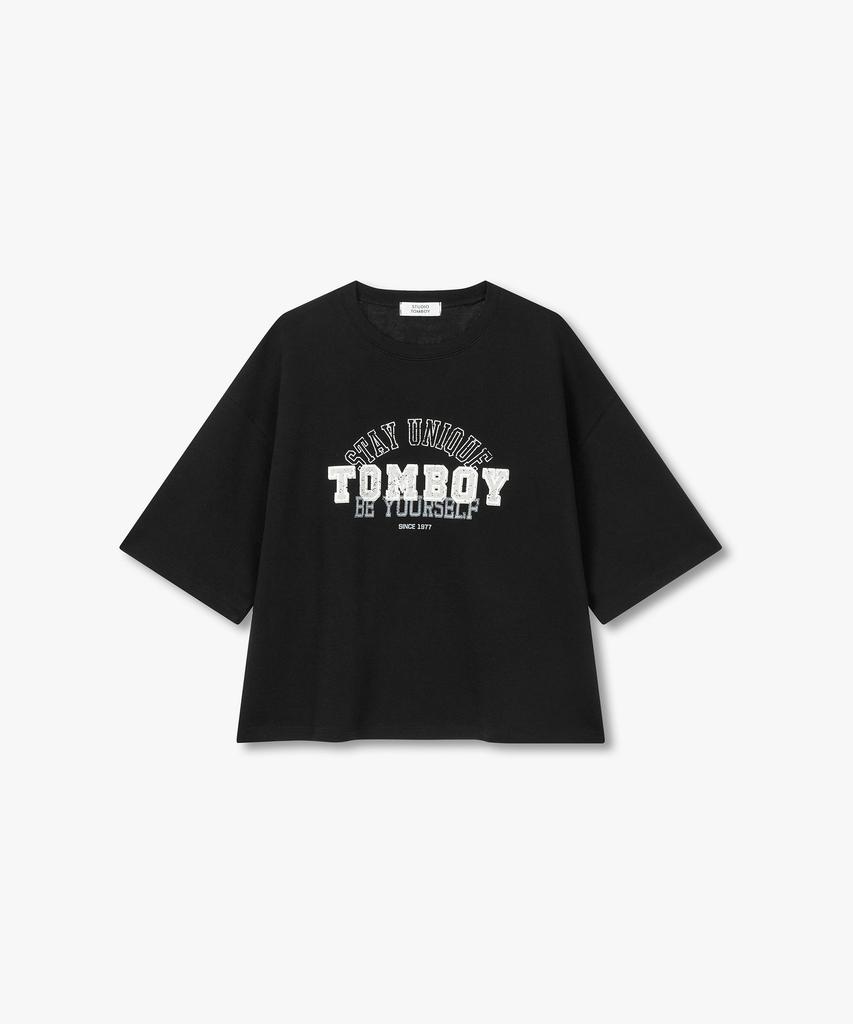 STUDIO TOMBOY Футболка с надписью, короткий рукав_Черный 9176222992