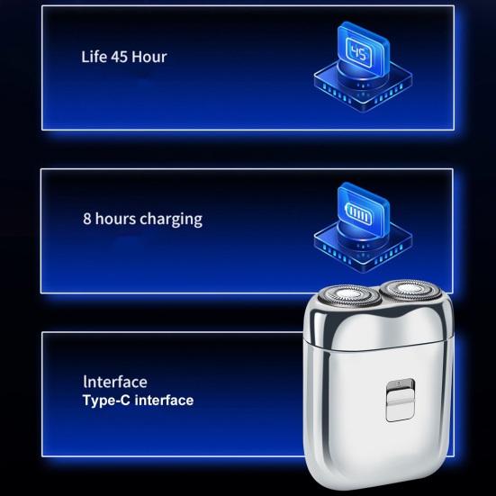 Электробритва карманного размера, острое лезвие, низкий уровень шума, сильная мощность, моющаяся, глубокое бритье, интерфейс Type-C, двойная головка, мужская бритва для бороды, использование в командировке