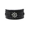 Винтажный черный кожаный плетеный браслет-набор из нескольких слоев с узором «рыбья кость» и пентаграммой