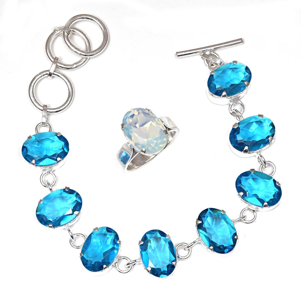 Ruby Sapphire Gemstone Women's Unisex Jewelry Bracelets & Rings 7-8''