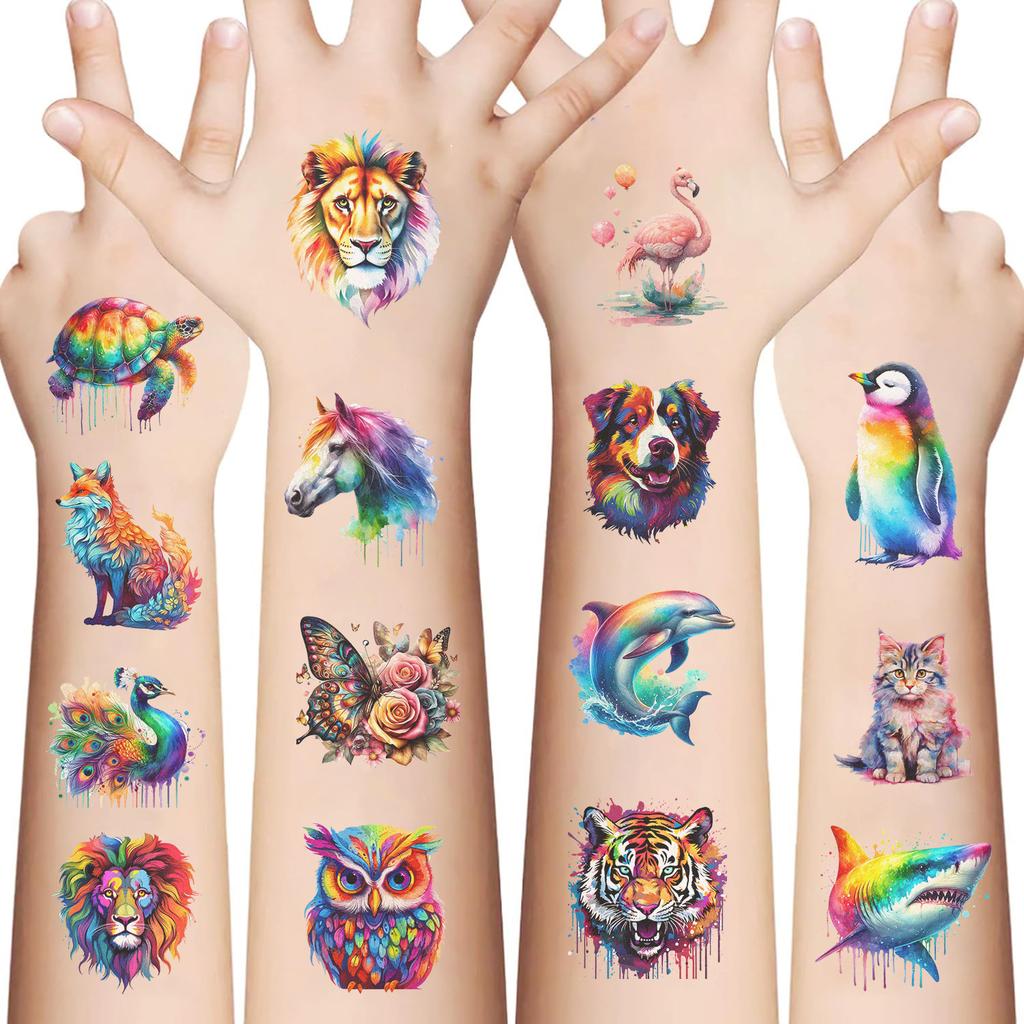 Cartoon Colorful Watercolor Animal Tattoo Stickers Waterproof Festival Party Party Children Disposable Tattoo Stickers