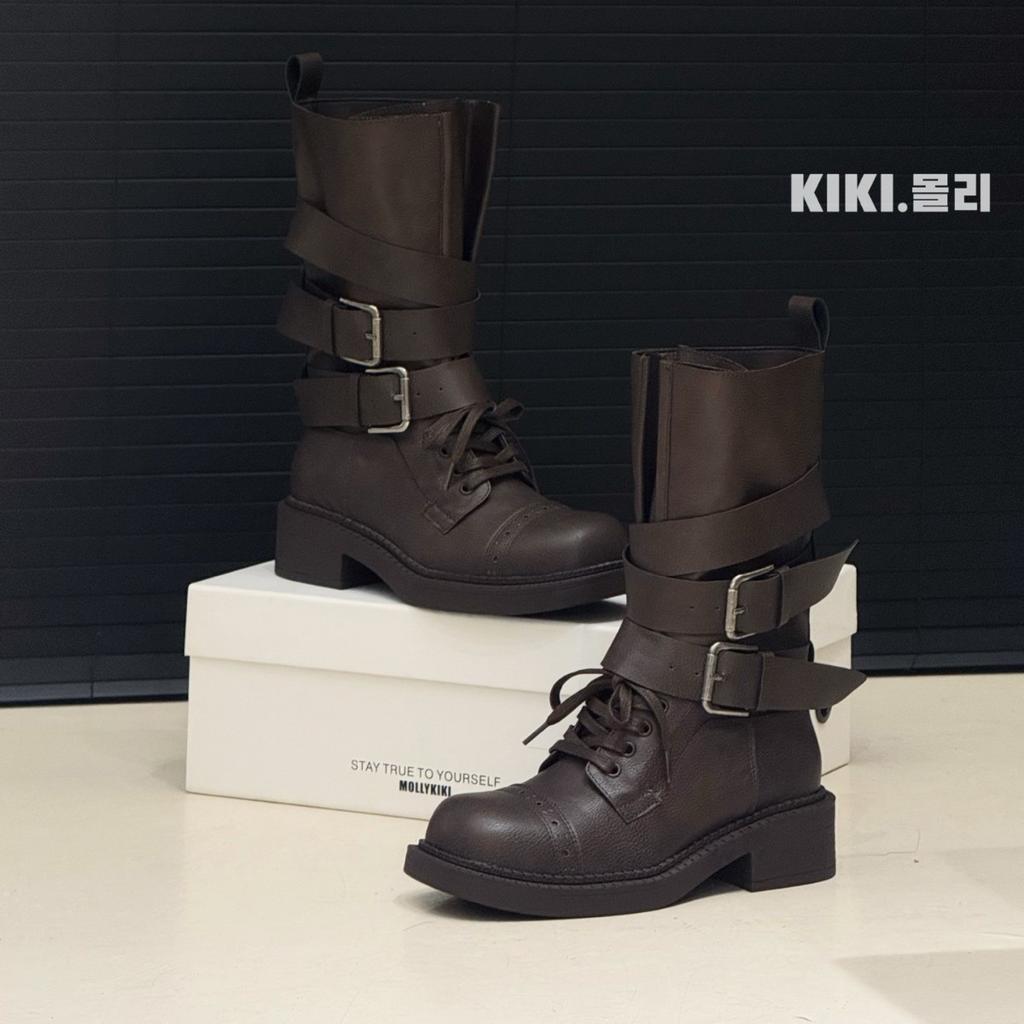 Cowhide Version~ Niche New Platform Knight Boots Leather Buckle Locomotive Boots Retro British Martin Boots Western Boots