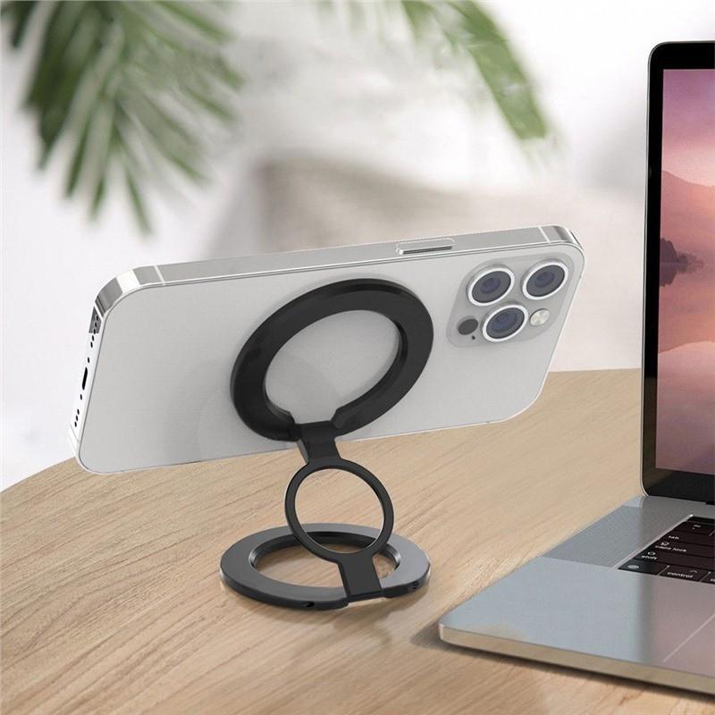 360 Rotating Magnetic Phone Holder With Ring Stand Aluminum Foldable Multi-Scenario Mount Car Desk Bed Bathroom Office