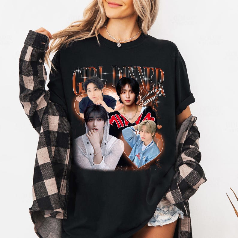 Футболка Han Stray Kids 'Girl Dinner', Винтажная футболка в знак уважения фанатам, Мужская Женская Хип-хоп Уличная одежда Оверсайз Футболка с коротким рукавом Повседневная одежда