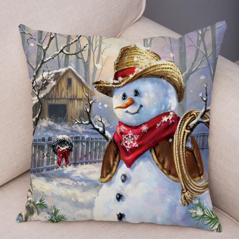 Cute Cartoon Snowman Cushion Cover Christmas Decoration Soft Plush Pillowcase Living Room Sofa Ornaments Bedroom Home