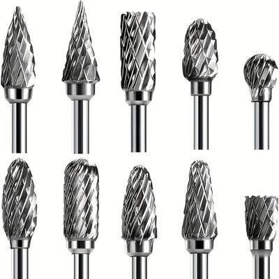 Набор твердосплавных боров, совместимый с Dremel, хвостовик 1/8", 10 шт., борфрезы для гравера, роторного инструмента, рашпили, биты для резьбы по дереву, металлу, электрическая шлифовка