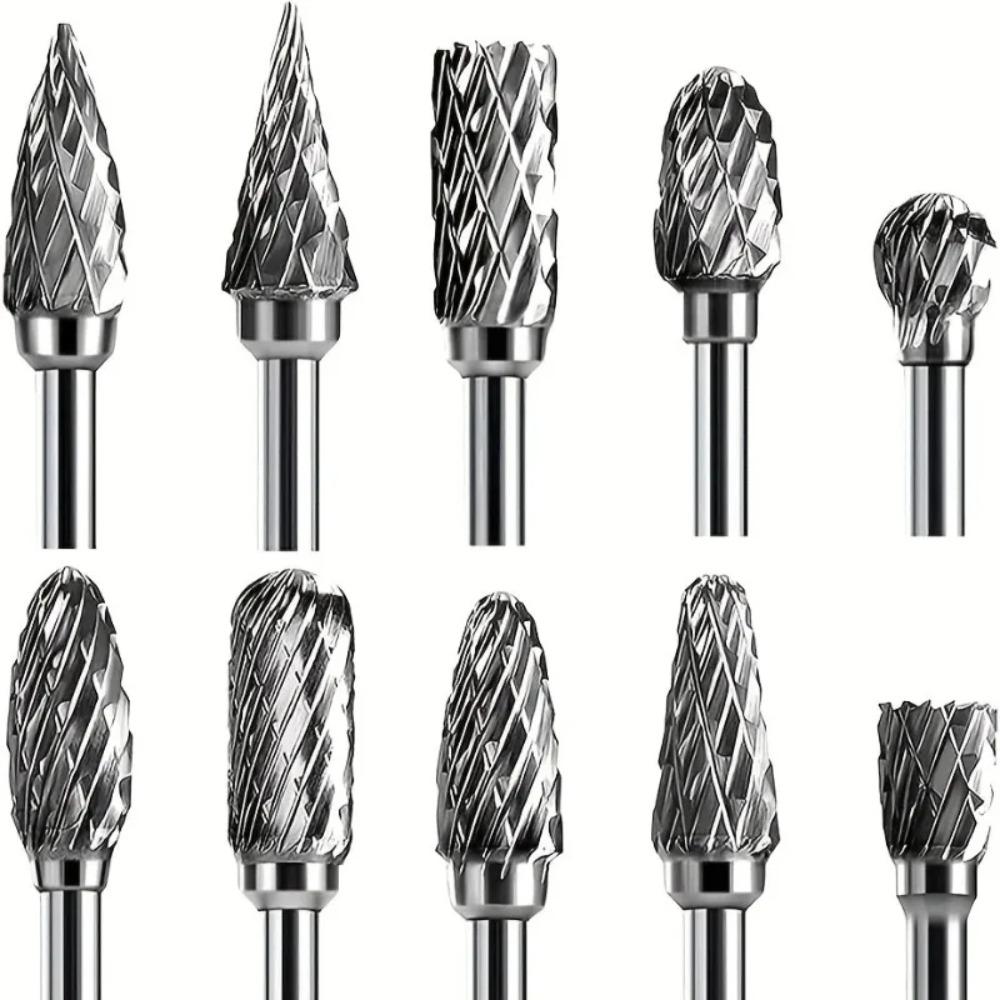 Набор твердосплавных боров, совместимый с Dremel, хвостовик 1/8", 10 шт., борфрезы для гравера, роторного инструмента, рашпили, биты для резьбы по дереву, металлу, электрическая шлифовка