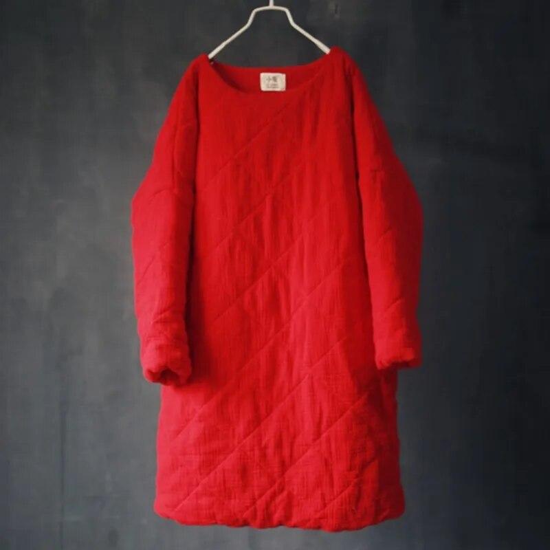 Женские пуловеры-парки, зимние однотонные пальто с круглым вырезом и длинными рукавами, хлопковые и льняные теплые женские винтажные пальто