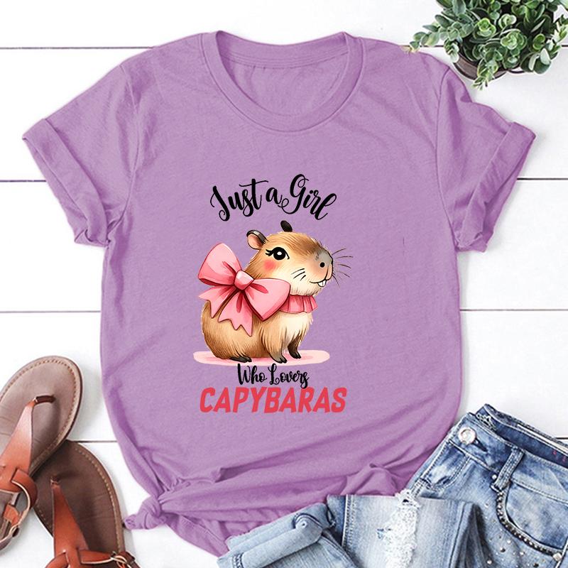 New Just A Girl Who Lovers Capybara Graphic Print T-Shirt Women Men Fashion Round Neck Loose Tee Shirt Streetwear Casual T Shirt