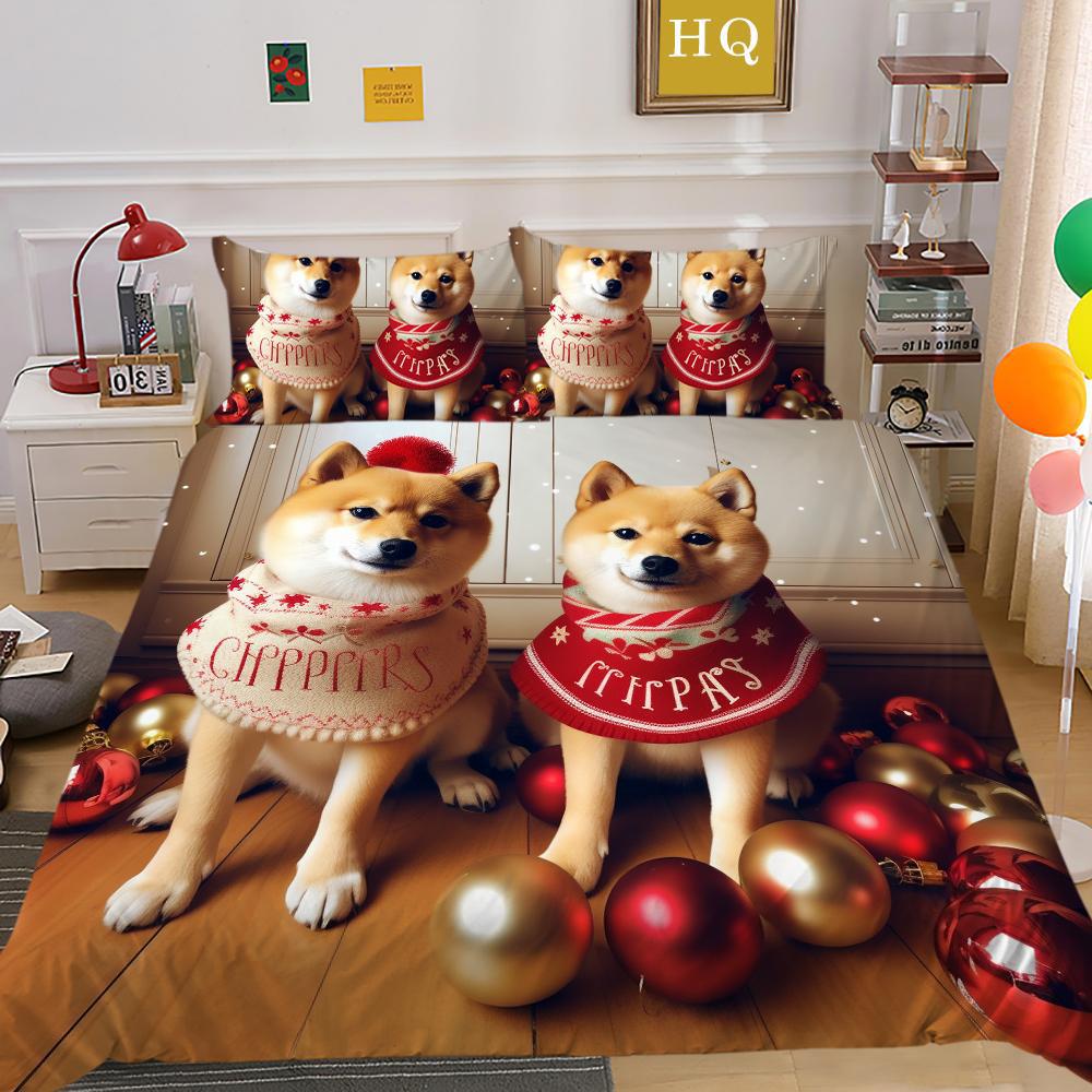 Christmas Dog Three-Piece 3D Digital Printing Home Textile Bedding Spot
