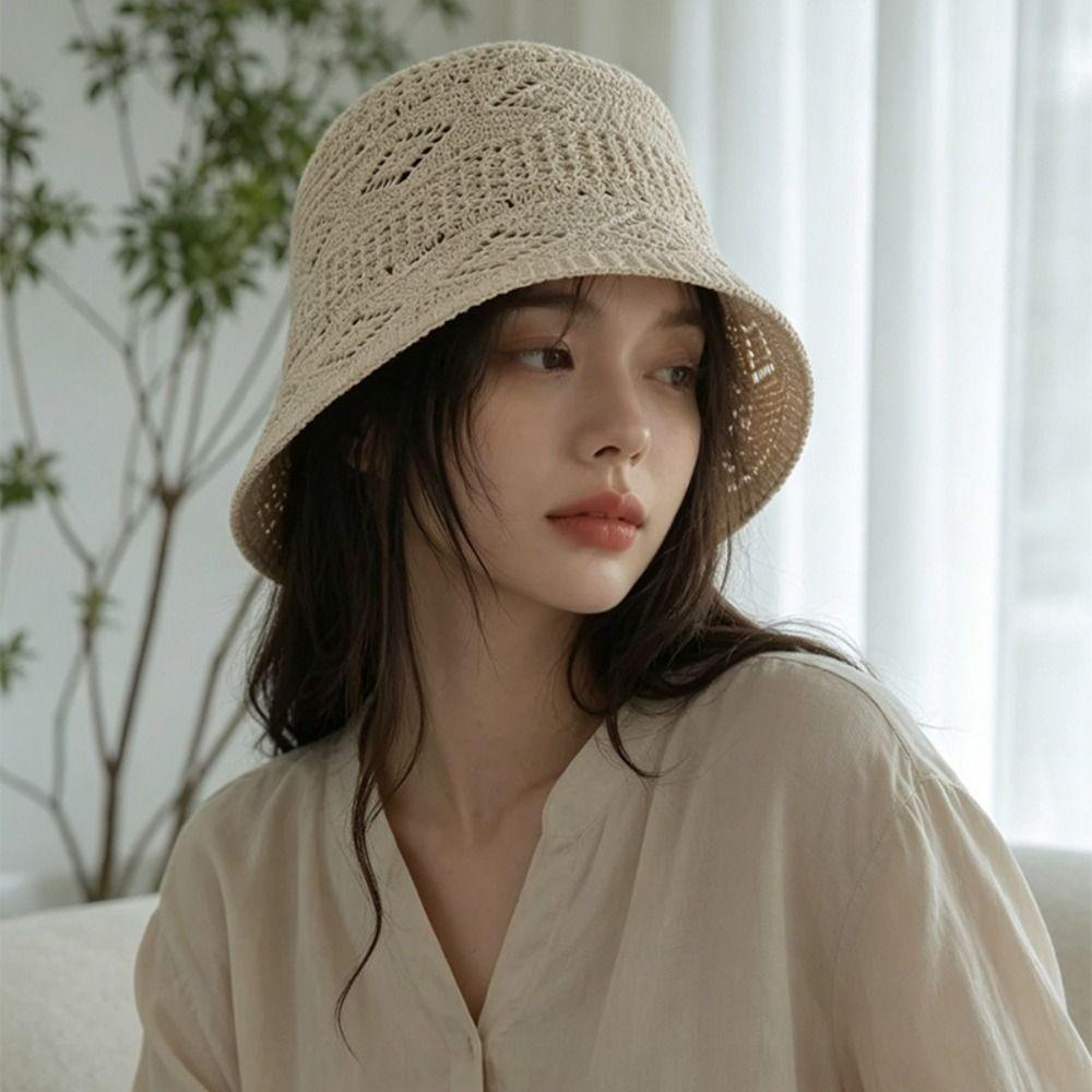 Knitted Texture Bucket Hat Breathable Thin Sun Hat Stylish Crochet Hat Casual Wear