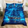 Sailboat Bedding Set Sailing Ship Comforter Cover Ocean Wave Nautical Duvet Cover For Kids Boys Girls Cartoon Ship
