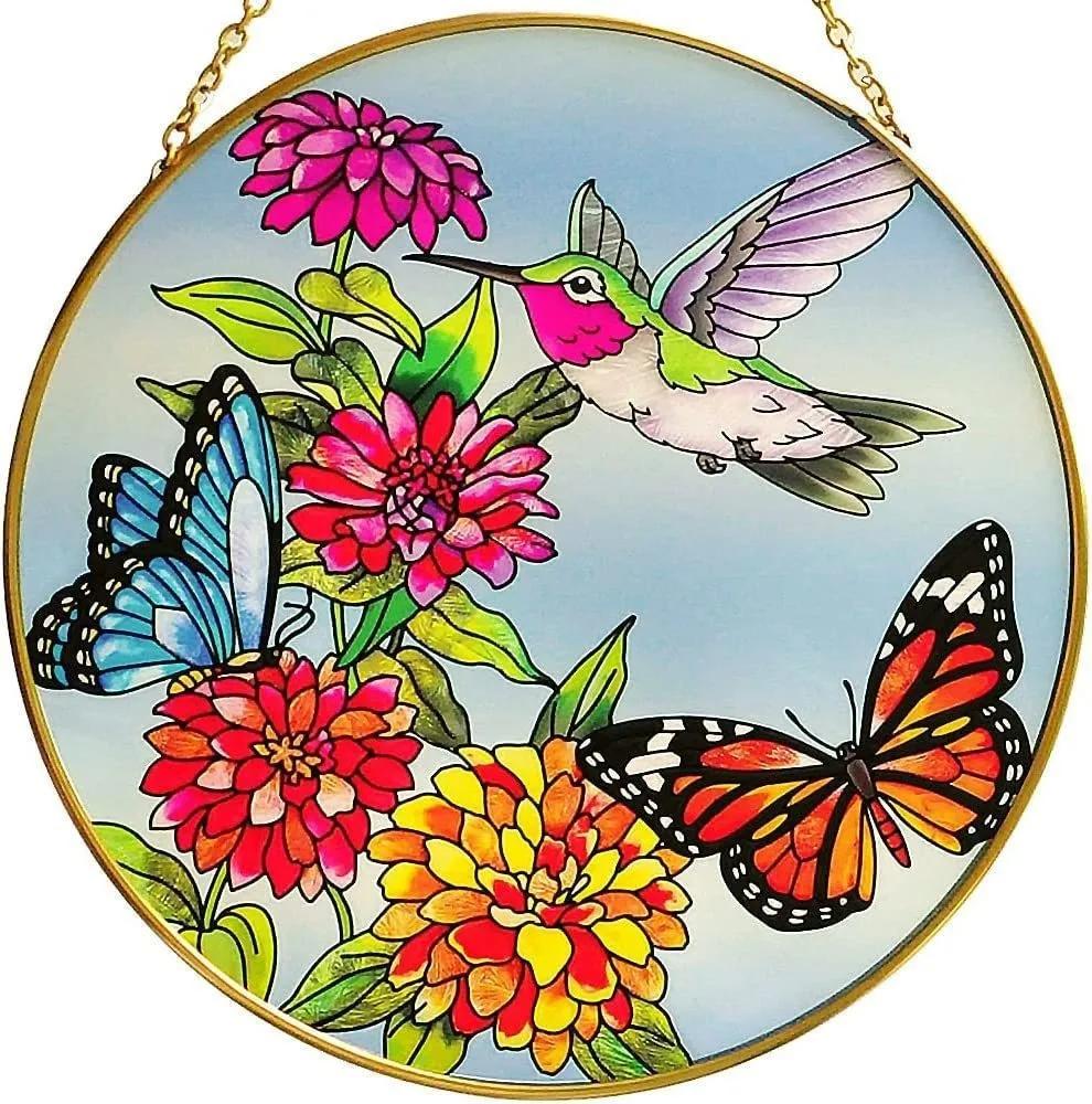 Stained Glass Suncatcher Cardinal Hummingbird Kingfisher Double Side Acrylic Panel Window Hanging Decor Ornament Bird Lover Gift