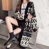 Women's Sweaters Mid-length V-neck Diamond Pattern Knitted Cardigans Autumn Winter Loose Wool Knit Coats Lady Outerwear
