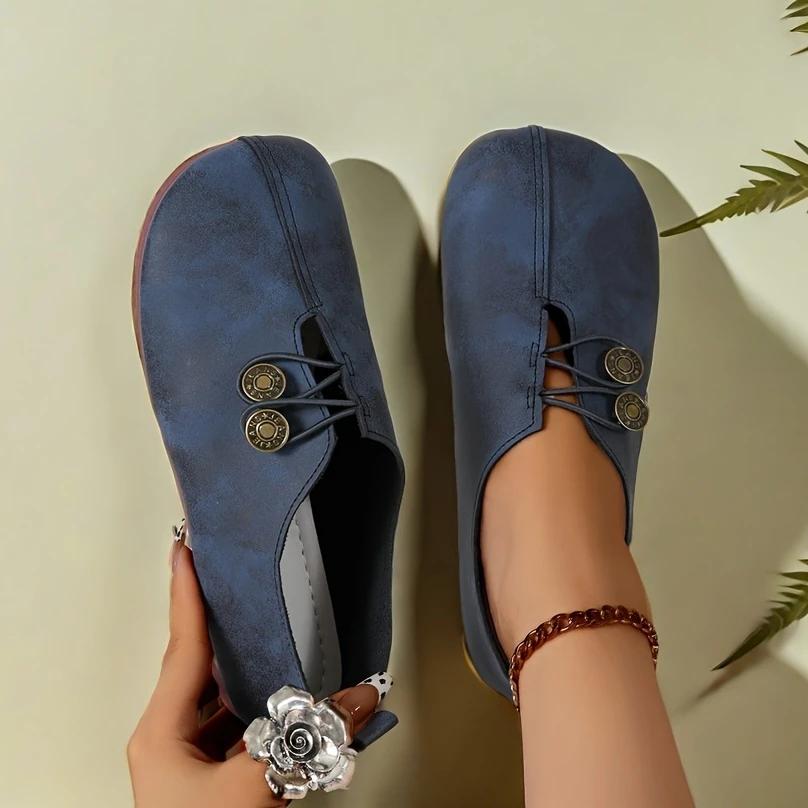 Женские туфли на плоской подошве с круглым носком для всех сезонов. Мягкая нескользящая плоская подошва.