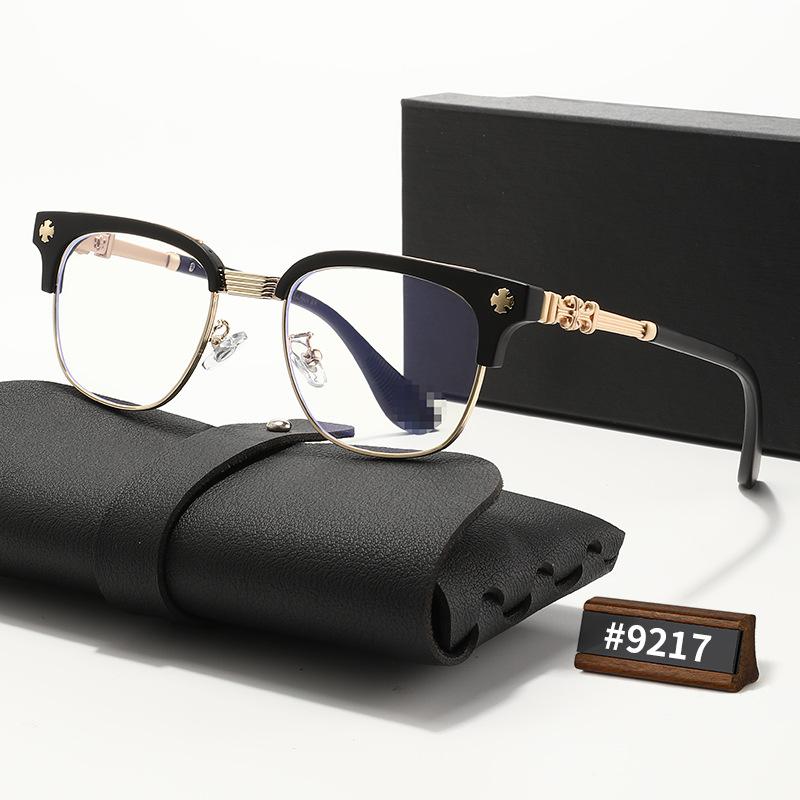 New metal half-frame glasses, Croft core wind engraved anti-blue flat glasses