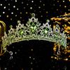 Роскошная зеленая корона из страз Изысканное ручное изготовление Гранд-корона для головы Свадебное украшение для волос Свадебная тиара Модный головной убор