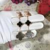 Boutique Three Flowers Size Flower Earrings Four-leaf Clover Earrings Clip 18k Light Luxury Ins Design Fashion Hundred with Earrings