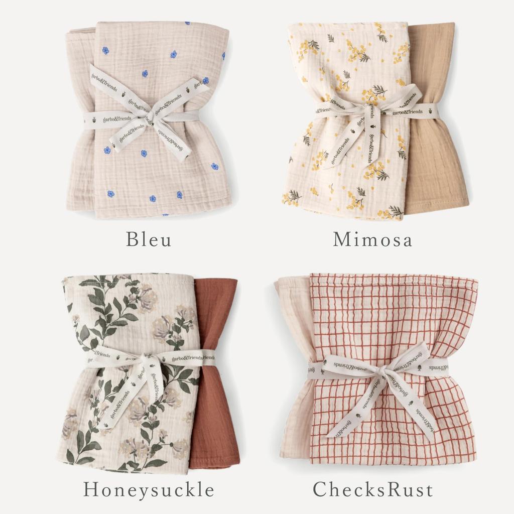 Garbo friends Garbo Friends Пеленальное одеяло из муслина для маленьких детей, комплект из 2 предметов, МУСЛИНОВОЕ ОДЕЯЛО МАЛЕНЬКОЕ, 2 ШТ. & & Черника(2900)