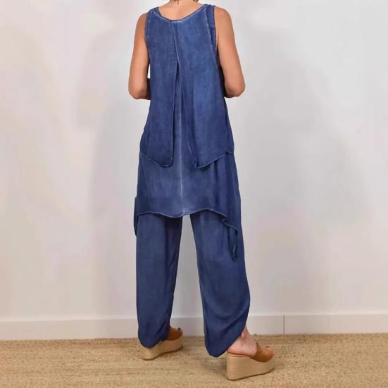 Комплект из двух предметов для женщин, повседневный безрукавный асимметричный топ с широкими брюками, свободный домашний костюм на лето