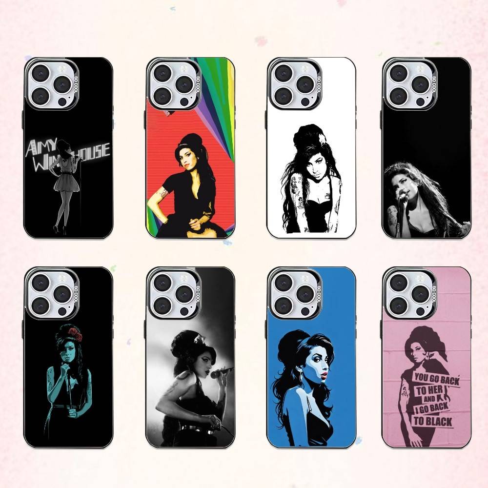 Amy W-Winehouse Phone Case For iPhone17,16,15,14,13,12,11 Plus,Pro Max Colored Silver Plated Inside Cover
