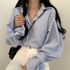 Striped Shirt Female Lantern Long-sleeved Early Spring Chic Blouse Design Sense Niche Retro Temperament Vintage Basic Office Casual Women Shirt
