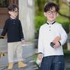 Boys' Long-Sleeve Velvet Polo Shirt - White School Uniform for Older Children In Winter