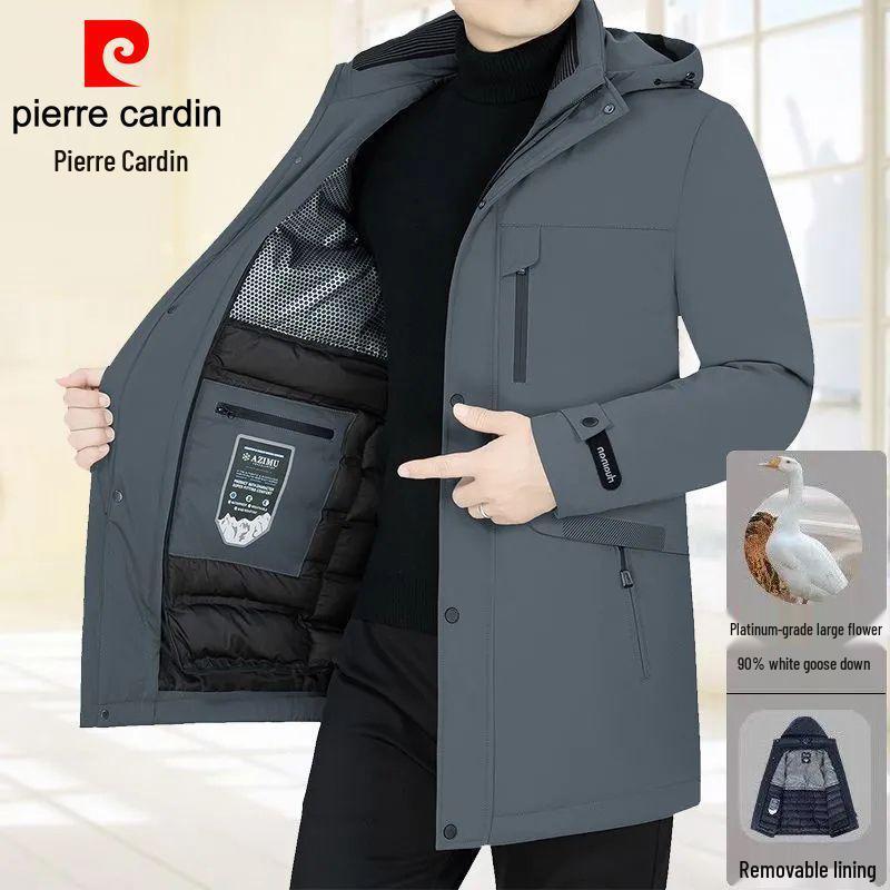 Мужская зимняя куртка Pierre Cardin средней длины с гусиным пухом и съемной подкладкой - Утепленная, теплая верхняя одежда.