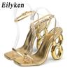 Eilyken Сексуальные сандалии с ремешком и пряжкой на щиколотке, женские летние дизайнерские туфли на каблуке с резьбой, модная клубная обувь для стриптизерш с открытым носком, женская обувь