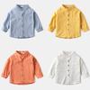 2024 Spring Boys' Solid Color Stand Collar Long-Sleeve Shirt: Trendy Baby Top