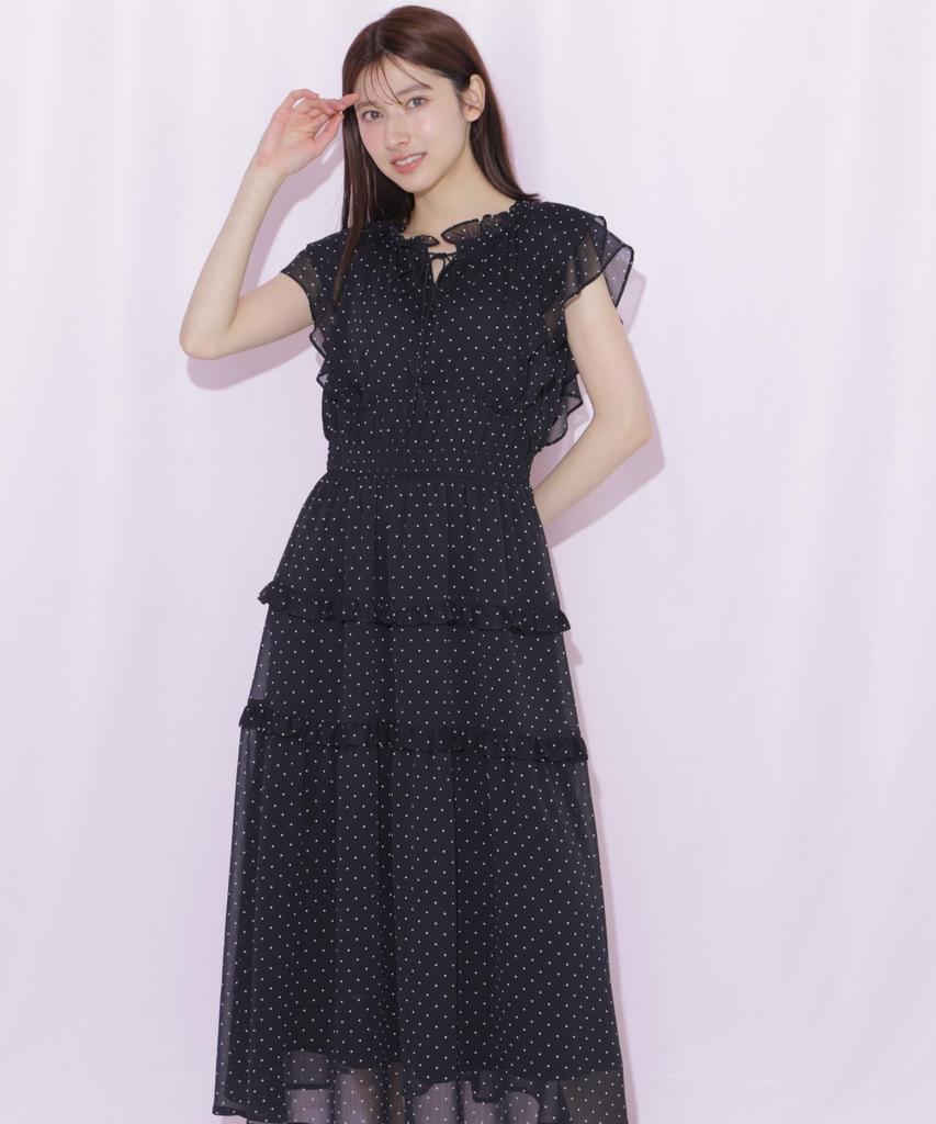 Платье с ярусными оборками [JILL JILLSTUART] [Черный в горошек/FR]