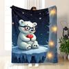 Arctic bear heart pattern Flannel printed blanket suitable for all seasons suitable for living room office sofa and travel
