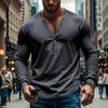 Men's Spring and Autumn Models Solid Colour Men's T-shirt Long-sleeved Casual Bottoming Slim Button V-neck Tops