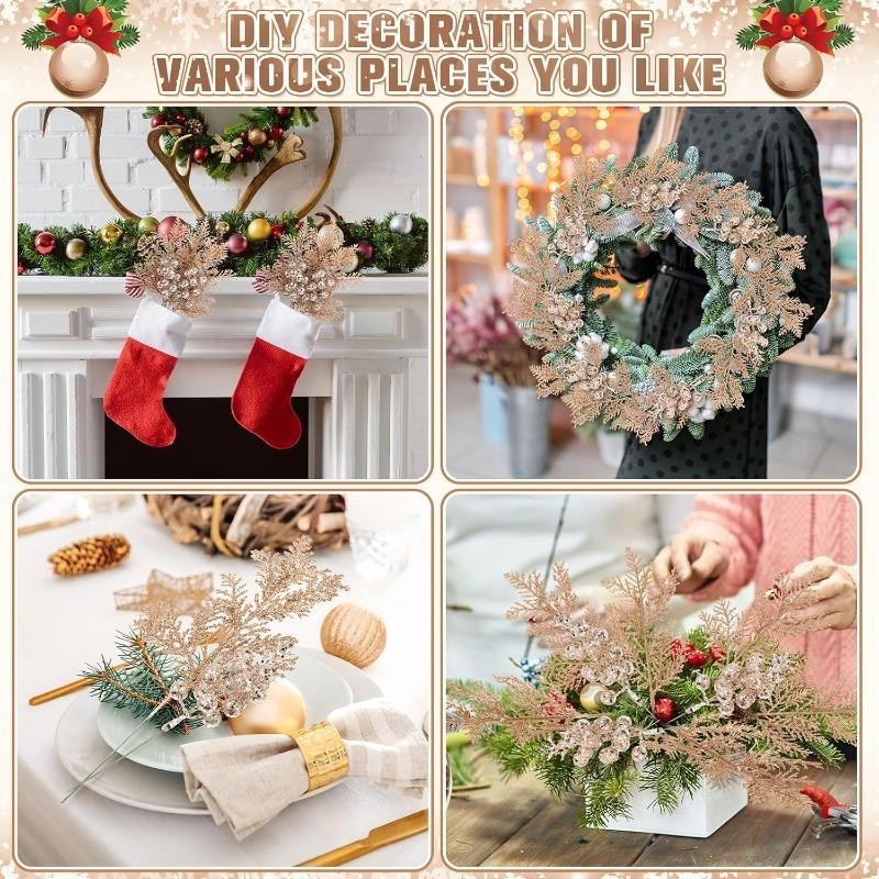 Christmas Tree Hanging Decor Set of 10 Artificial Glitter Berries for DIY Wreath Bouquets Home Flower Arrangements and Gift Accessories