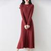 New Women Mock Collar Dress 100% Merino Wool Pullover Skirt Autumn Winter Knitted Long Sweater Female Chic Fishtail Dress