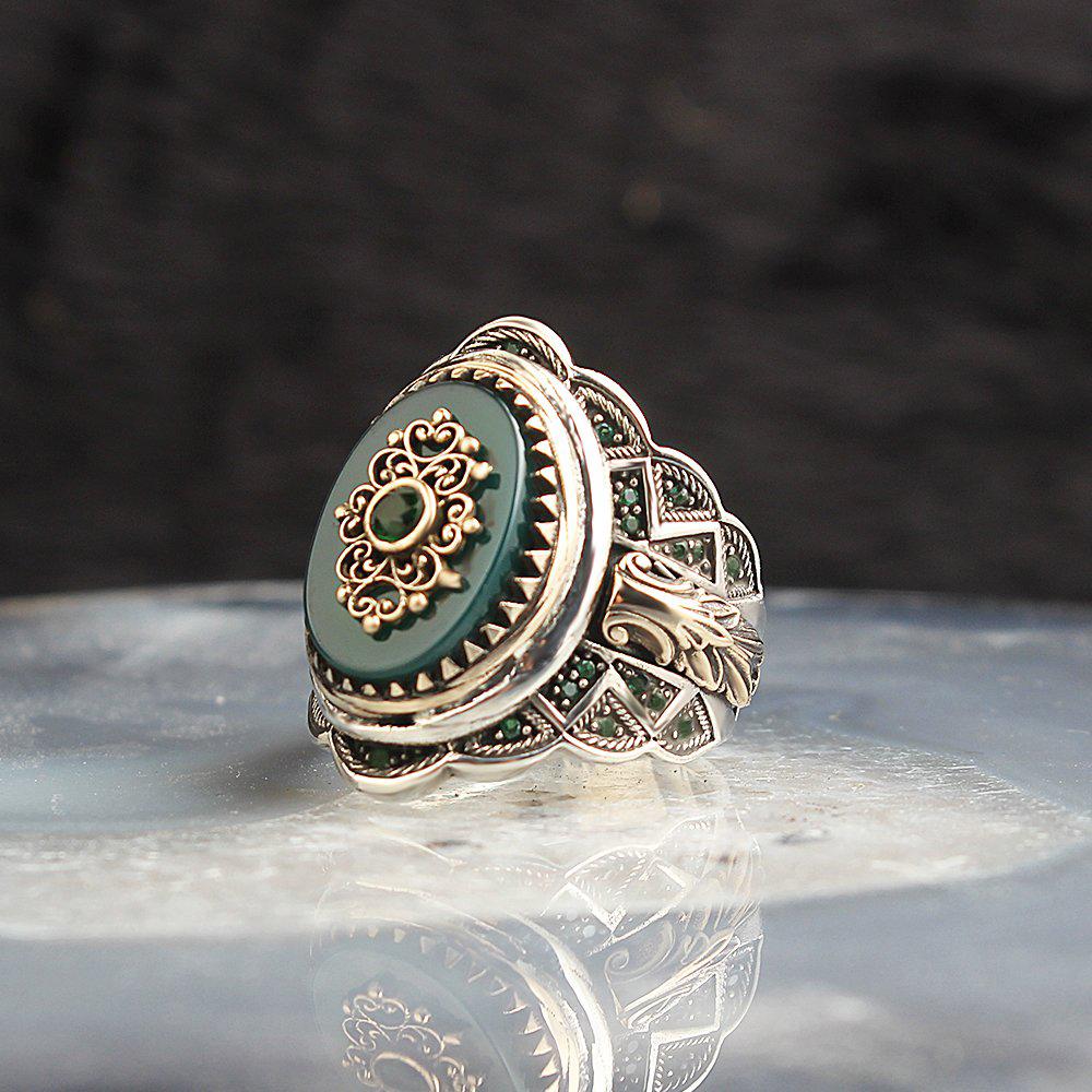 Yeşil Akik Taşlı 925 Sterling Silver Man Ring