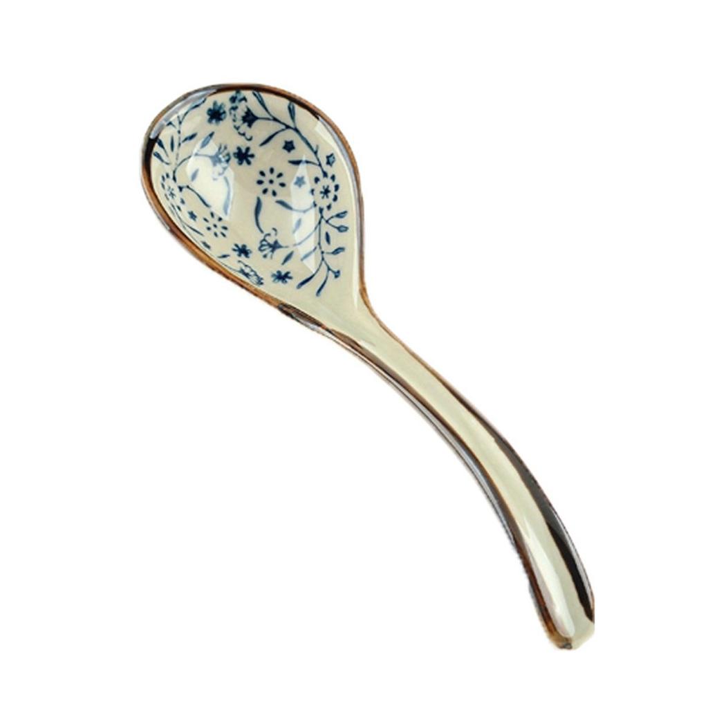 Adults Kids Mixing Eating Japanese Style Ceramic Tableware Kitchen Utensil Soup Spoons Cutlery
