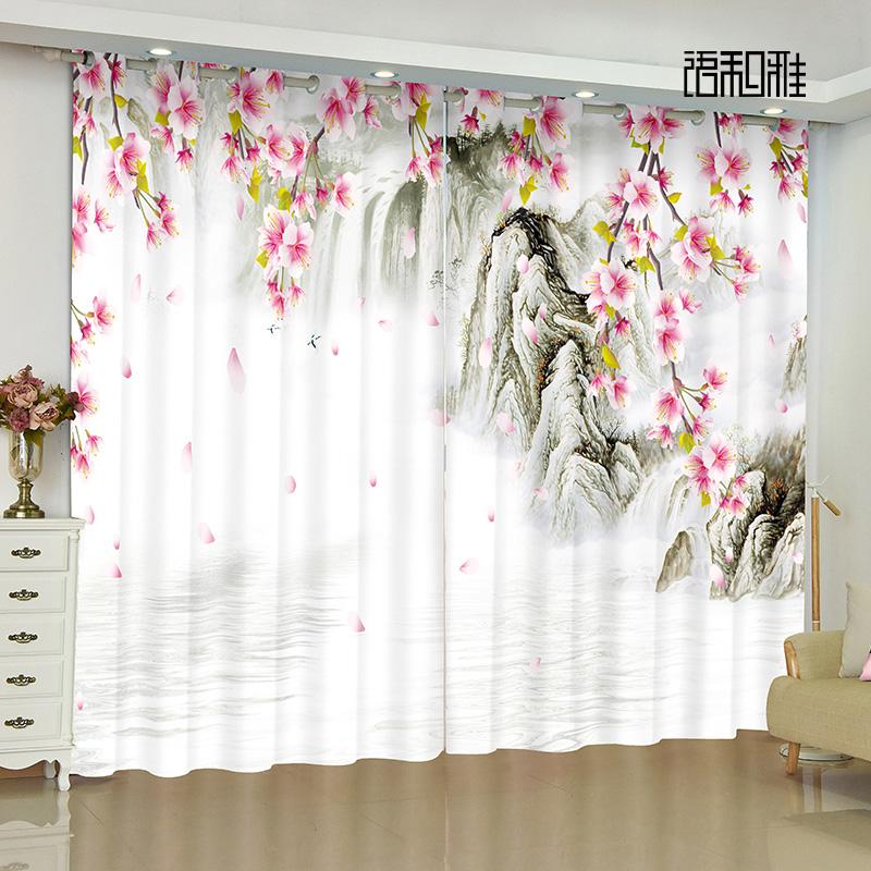 2-панельная новая китайская занавеска с изображением цветов, птиц, пейзажей, картин, напечатанная занавеска для спальни, гостиной, кухни, окна, шторы