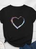 Цветной принт в виде сердца Женская футболка с коротким рукавом и круглым вырезом Свободная женская футболка Женская модная футболка Топы Одежда Camisetas Mujer