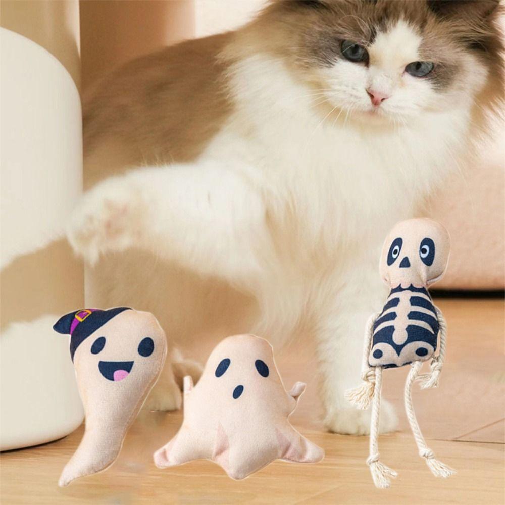 Ghost/Spirit/Pumpkin Cat Chewing Fun Doll Plush Halloween Cat Teeth Grinding Toys  Cleaning Teeth