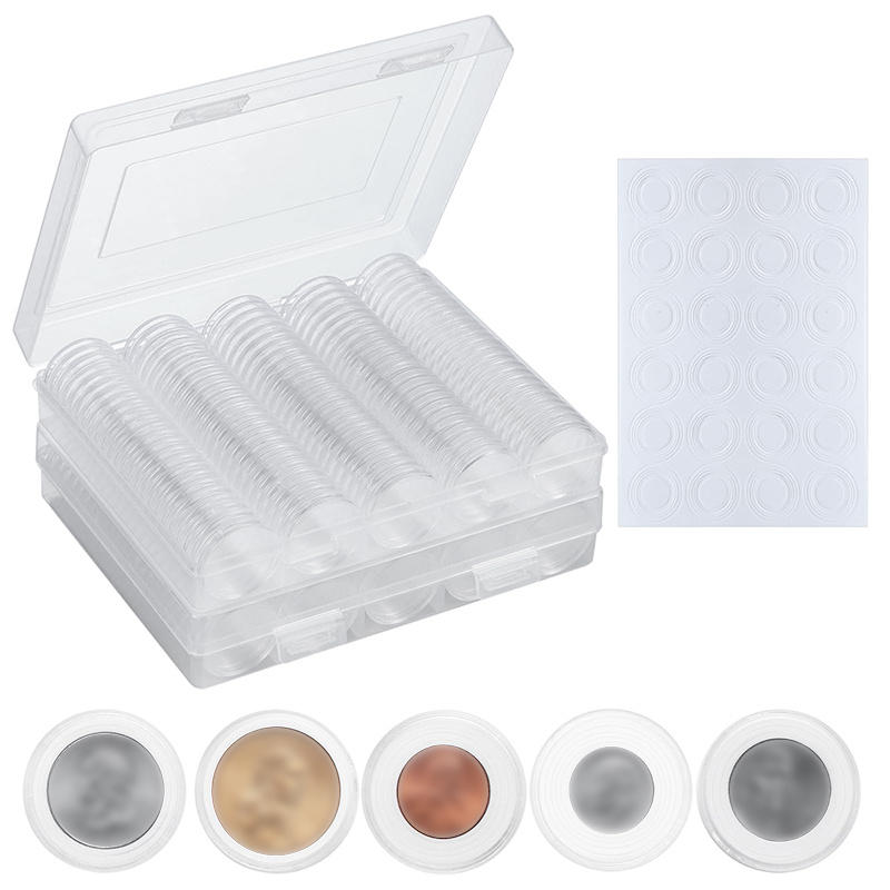 100PCS Clear Coin Holder Capsule Case with Protector Gasket Plastic Storage Box for Collectable Coins Medal Collection Supplies