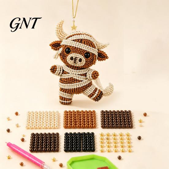 Multi-color Beads Kit DIY Highland Cow Beading Kit, Cute 3D Bead Craft Pendant Handmade Ornaments with Colorful And Instructions, Beadwork for Adults