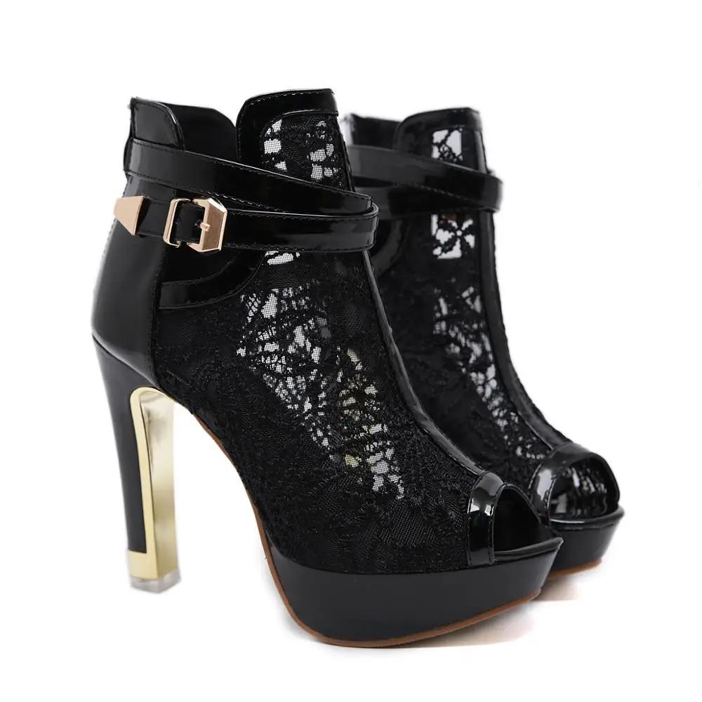 Модные босоножки на высоком каблуке с водонепроницаемой платформой, с сетчатой дышащей подкладкой, на молнии и с металлической пряжкой, женская обувь для ночного клуба