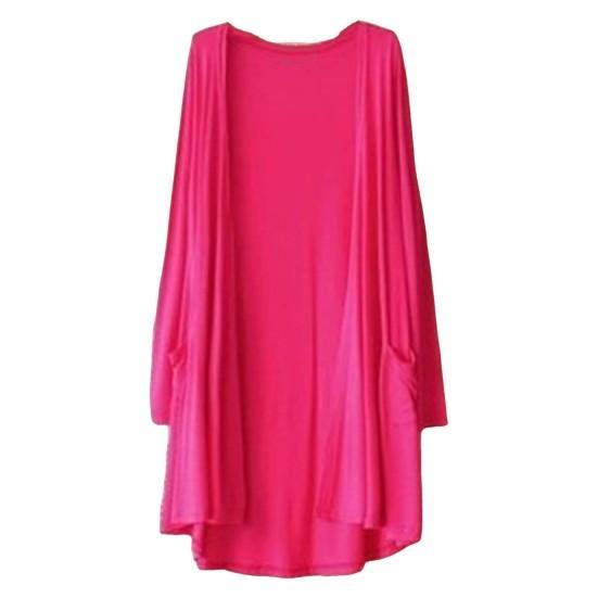 Весенне-осеннее женское пальто, свободное, средней длины, однотонное, с длинными рукавами, тонкое, с карманами, с открытой строчкой