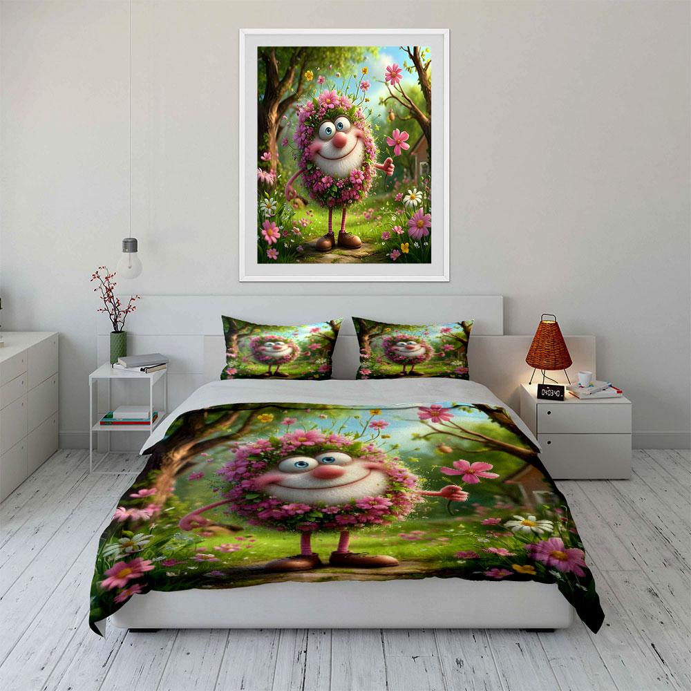 Fluffy Flower Spirit Smiling Stroll Printed Duvet Cover Set1 Duvet Cover+2 Pillowcasemulti Size Bedroom Bedding Decor