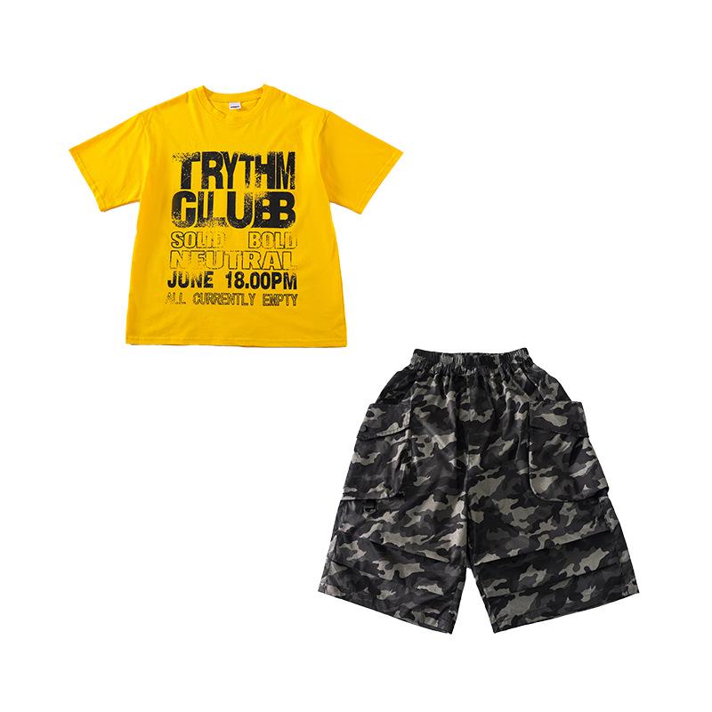 Детский модный костюм для уличных танцев - Желтый хип-хоп джазовый наряд для мальчиков и девочек