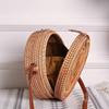 Handwoven Round Rattan Bag Shoulder Leather Straps Natural Chic H