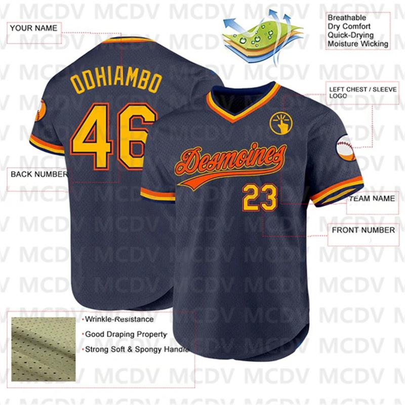 Custom Navy Gold-Orange Authentic Throwback Baseball Jersey 3d Printed Sports T-Shirts